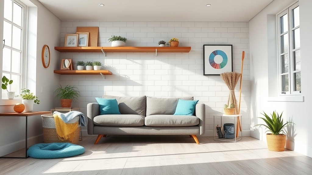 Clean, bright living room with natural light and fresh surfaces